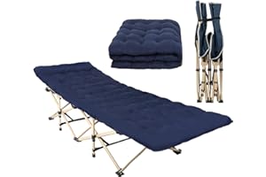 CHENDY Camping Cot with Thick Pad, Folding Camping Cot Oversize Cots for Sleeping Camping Bed Folding Cot for Camping W/Pilllow Mattress for Home Office Nap Beach Travel, 600LBS (Blue)