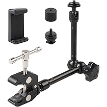 FocusFoto Braccio Magico Articolato Con Morsetto A Forma Di Artiglio Di Granchio. Supporto Universale Con Viti 1/4 E 3/8 Per Flash, Luci LED E Monitor. Apertura Max 41mm.