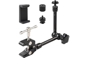 ZTVOWTO Bras Magique Articulé Réglable de 11 Pouces, Super Clamp avec Trous de Vis de 1/4" et 3/8" et Support de Téléphone à Double Trou pour La Photographie, La Vidéo, L’équipement Photo