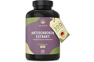 ‎TRUE NATURE Artischocken Kapseln Hochdosiert – 2400 mg pro Dosis – 60 mg Cynarin – 28.800 mg Artischocke – 12:1 Extrakt – 300 vegane Kapseln – Laborgeprüft – Made in Germany – TRUE NATURE®