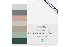Dreamzie Lenzuolo con Angoli Singolo 90x190/200 cm - Angoli da 35 cm per Materassi Spessi - 100% Microfibra - Bianco, Certificato Senza Prodotti Chimici (Oeko-Tex)