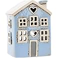 Shudehill Giftware Village Pottery Ceramic Heart House Mini Tealight - Pale Blue