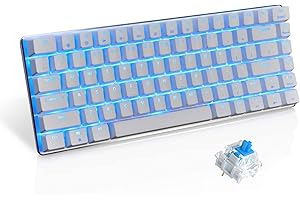 URCHOICELTD Teclado mecánico AK33 de Lexon tech, teclado para juegos con cable USB con retroiluminación LED azul, teclado compactos de 82 teclas, interruptores azul , mecanógrafos y jugadores de juegos (blanco)