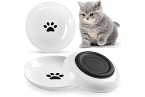 Auauraintt 3 Piezas Cuencos de Cerámica para Gatos, con Base de Goma Antideslizante, uencos Plano de Ceramica para Gatos para Aliviar la Fatiga de los Bigotes,para Gatos y Animales pequeños