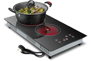 KICHPOWER Ceramic Hob 2 Zones, Electric Plug in Hob 30cm 2 Burners, 2800W, 9 Power Levels, 1-99 min Timer, Residual Heat Indicator, Child Safety Lock, compatible with All Pans & Pots