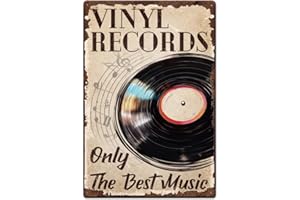 SUPERDANT Plaque en tôle avec disques - En métal - Avec thème musical - Only The Best Music - Rétro - Art mural - Pour bar, cave, club, salon, chambre à coucher