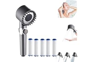 DEMIAWAKING Pommeau de Douche Haute Pression, Douchette Douche Salle de Bain 4 Modes Réglable, Anti Calcaire Douchette Massant avec Stop Eau, Pommeau de Douche Économie d'Eau, SPA Pomme de Douche (G)