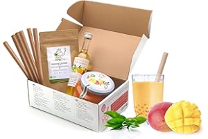 PHILEAS LOUNGE BUBBLE TEA KIT MANGO – 8 Getränke – Ohne künstliche Farbstoffe – Vegan und glutenfrei – 8 Strohhalme im Lieferumfang enthalten