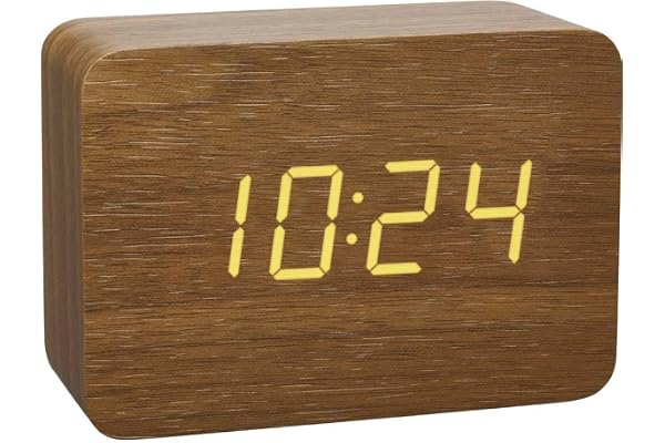 TFA Dostmann digital design radiostyrd väckarklocka i trälook Clocco, 60.2549.08, med snooze, dimmerfunktion, plast, brun
