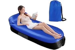 FainFun Sofá Inflable Playa, Sofá de Aire Playa, Hinchable, Hamaca Inflable Aire, con Bolsa, para Viajes, Camping, Festivales de Música (Poliéster 210T, Azul Negro)