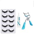 Miss Hot 5 Pieces Eyelashes with Eyelash Glue and Eyelash Curler (Black)