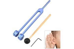 DOUKESH Diapason 128Hz con Martello,Diapason in Lega Di Alluminio,Diapason Standard,Diapason Martello in Silicone,Diapason per Chakra di Guarigione,Terapia del Suono,Sollievo dallo Stress,Blu