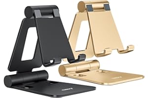 Nulaxy Soporte de teléfono Plegable Paquete de 2 Unidades, Soporte teléfono móvil Ajustable Compatible con iPhone 15 14 13 12 11 XS XR X 8, Huawei, Samsung, Todos los teléfonos, Negro y Oro