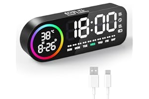 Diboniur Réveil Numérique avec Grand écran LED- Horloge Numérique Réveil Matin avec Affichage du Jour de La Semaine, Écran Tactile, Double Alarme (Fonction Snooze, Gradateur 5 Niveaux) - Noir