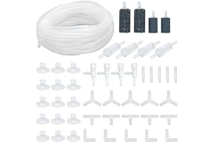 DONDEEN 48 Stück Air Luftpumpe Zubehör, Aquarium Zubehör inkl. 6M Transparente Silikonschlauch Sauerstoff Stein Rückschlagventilen Regelbare Ventile Saugnäpfen und I/T/L/Y-Form Anschlüssen (Weiß 6m)
