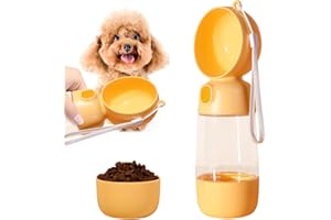 Satiskid Portable Dog Water Bottle, 400ML Dogs Travel Water Bottle With 182ML Food Container, Pet Water Dispenser for Walking Travel, Dog Accessories (Yellow)