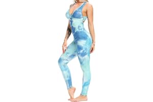 RIOJOY Ruched Butt Lift Yoga Jumpsuit Leggings for Women, Bubble Textured Backless Sports Bandage Romper Playsuit