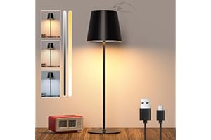 LIYABBER Bezprzewodowa Ściemnialna Lampa Stołowe LED, Akumulatorowa Lampa Stołowe z Dotykowym Sterowaniem, IP44 Wodoodporna Zewnętrzna Lampa Biurkowa z USB-C Używane do Tarasu, Restauracja, 5600mah, 5W, Czarny
