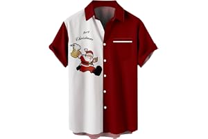 CGGMVCG Hawaiianska jultröjor för män, jultomte, blandade färger, 3D, julskjorta med knappar för män