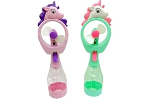 WESTMON WORKS Einhorn-Sprühflasche, Ventilator für Kinder, persönlicher Kühlnebel, tragbarer Handluftbefeuchter, angetriebene Ventilatoren mit Nebel für Mädchen, 2 Stück