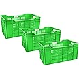 Swift International Storage Plastic Crate/Heavy Duty Multipurpose Crates | 3 Piece (Green Size- 54cm x 36cm x 29cm)