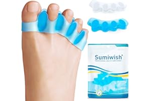 Sumiwish Toe Separators & Toe Spacers - 4 Pairs (Blue and Clear) - Soft Toe Straighteners for Bent Toes - Silicone Toe Separators for Overlapping Toes, Plantar Fasciitis, Hammer Toes & Claw Toes