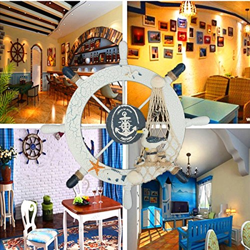 ROSENICE Steuerrad mit Anker Holz Wanddeko Maritime Deko - 4