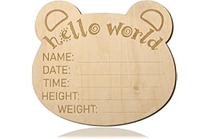 LUTER Baby Milestone Cards, 15 cm Baby Milestone Wood Hello World Panneaux de Nom de Pépinière de Bébé Jalon Forme de Tête d'Ours en Bois pour les Annonces d'Hôpital et de Grossesse