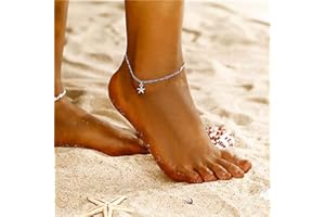YEAN Handcess Boho Anklet Silver Starfish Ankle Bracelets Star Foot Chain Jewelry for Women and Girls