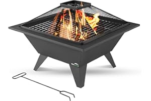 MaxxGarden Brasero Exterieur - Bol de Feu avec Grille pour Le Jardin - 50x50 cm - Noir