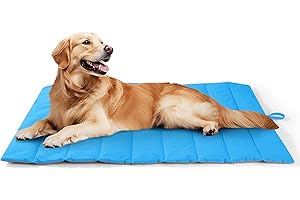 UNIKOME Dog Blanket for On the Go Non-Slip Antistatic and Durable Dog Mat, Dog Cushion Washable Medium and Small Dogs, Travel Cot Dog for Travel Outdoor (Blue + Grey, 110 x 68 cm)