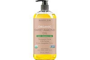 Majestic Pure USDA Organic Sweet Almond Body Oil | Large 236 ml | 100% Pure & Natural Cold Pressed Oil Sweet Almond Oil for Skin, Face, Nails, Hair, Scalp & Massage | 236 ml