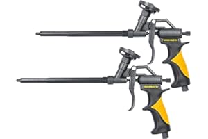 TOUGH MASTER Foam Gun Professional Heavy Duty Aluminium Foaming Gun with Double PTFE Protection Stainless Steel Tube and Needle Spray Applicator with x2 Plastic Nozzles x2 Plastic Extension Tubes