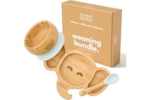 bamboo bamboo Baby Plate & Baby Bowl Set, for Feeding and Weaning Elephant Plate, Toddler Bowl & Baby Spoon, Suction Plates for Babies from 6 Months (Grey)