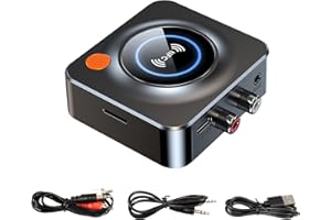BOSULAI Recepteur Bluetooth 5.3, Stereo Audio HiFi Receiver, RCA 3,5 mm Jack AUX Adaptateur Bluetooth, Stereo Audio HiFi Receiver pour Smartphone, Tablette, Enceinte Home Cinema