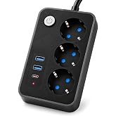 Robeve Blic 3&rsquo;l&uuml; Termal Akım Korumalı Uzatma Prizi &ndash; 2 Metre Kablolu, 2 USB + 1 Type-C Hızlı Şarj, &Ccedil;ocuk Korumalı, A&ccedil;/Kapa An