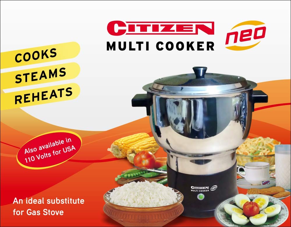 Citizen Neo Stainless Steel 220V 600W Electric Multi Steam Cooker, 2L (Silver)