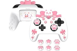 playvital Coque pour Switch Pro Protection Manette,Housse pour Switch Pro Case avec Capuchon Joystick-Blanc,Chérie Kitty