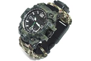 Ghzste Montre numérique militaire de survie - Bracelet multifonction - Boussole - Sifflet - Bracelet paracorde - Équipement - Kit d'outils