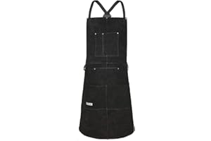 LeaSeek Grembiule Saldatore Professionale in Pelle,Grembiule da Lavoro di Cuoio Molto Resistente per Fabbro o Falegname,resistente al calore e ignifugo, con 6 tasche