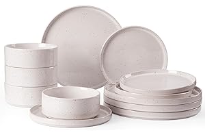 Richmount Nebula Dinner Set for 4, 12-Piece Speckled Dinnerware Stoneware Set, Scratch Resistant, Dishwasher & Microwave Safe, Dining Plates and Bowls Sets, Creamy with Colorful Speckles