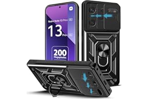 Loyhee Funda para Xiaomi Redmi Note 13 Pro Plus 5G (6.67"), Protección de la Cámara Carcasa con Cubierta de Cámara Deslizante y Soporte de Anill PC Dura y TPU Silicone Anti-Choque Case – Negro