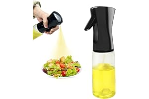 HOMJOY 220ML Olive Oil Spray Bottle - Glass Oil Dispenser for Cooking, Refillable Kitchen Sprayer for Air Fryer, Salad, Baking, Grilling - Leak-Proof Design, Black