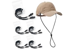 5 stycken Vindskyddssnöre för Hatt, 40 cm Svart Justerbara Klipp för Hattrem, Hattfäste med Repsylle, Snöre för Haken på Hatt för Fiske, Camping, Vandring