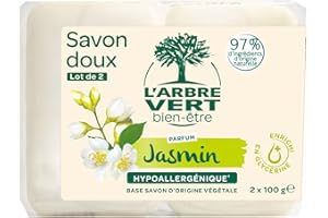 L'Arbre Vert Bien-être Savon solide doux parfum Jasmin - Hypoallergénique - 97% d'ingrédients d'origine naturelle - lot de 2x100g