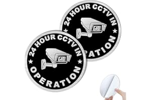 SINMAO CCTV 24 Hour Surveillance Sign Self-Adhesive Aluminum Brushed Small Round Dia-10cm Waterproof for Home Indoor Outdoor Cars etc. 2 Pack