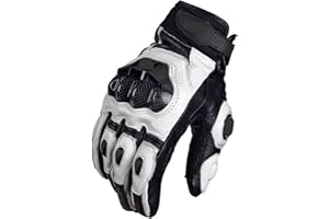 LPHFDCS Gants de Moto en Cuir Véritable pour Hommes, Noirs, de Course, Blancs, pour Équipe d'Équitation sur Route, Été et Hiver
