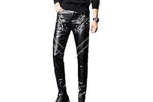 EACH WOMEN Pantalon en Similicuir pour Hommes Pantalon en Cuir Noir Punk Slim Fit pour Homme Pantalon de Moto en Similicuir d'hiver