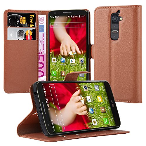cadorabo Book Case works with LG G2 in SADDLE BROWN - with Magnetic Closure, Stand Function and Card Slot - Wallet Etui Cover Pouch PU Leather Flip