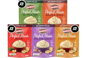 GOOD FOOD COMPANY Idahoan Perfect Mash Potato Variety Pack of 8 x 109g - Instant Mashed Potato Family Pack Butter & Herb, Buttery, Bacon & Cheese, Roasted Garlic, Cheddar Cheese Mashed Potaoes Cooks in 1 Minute